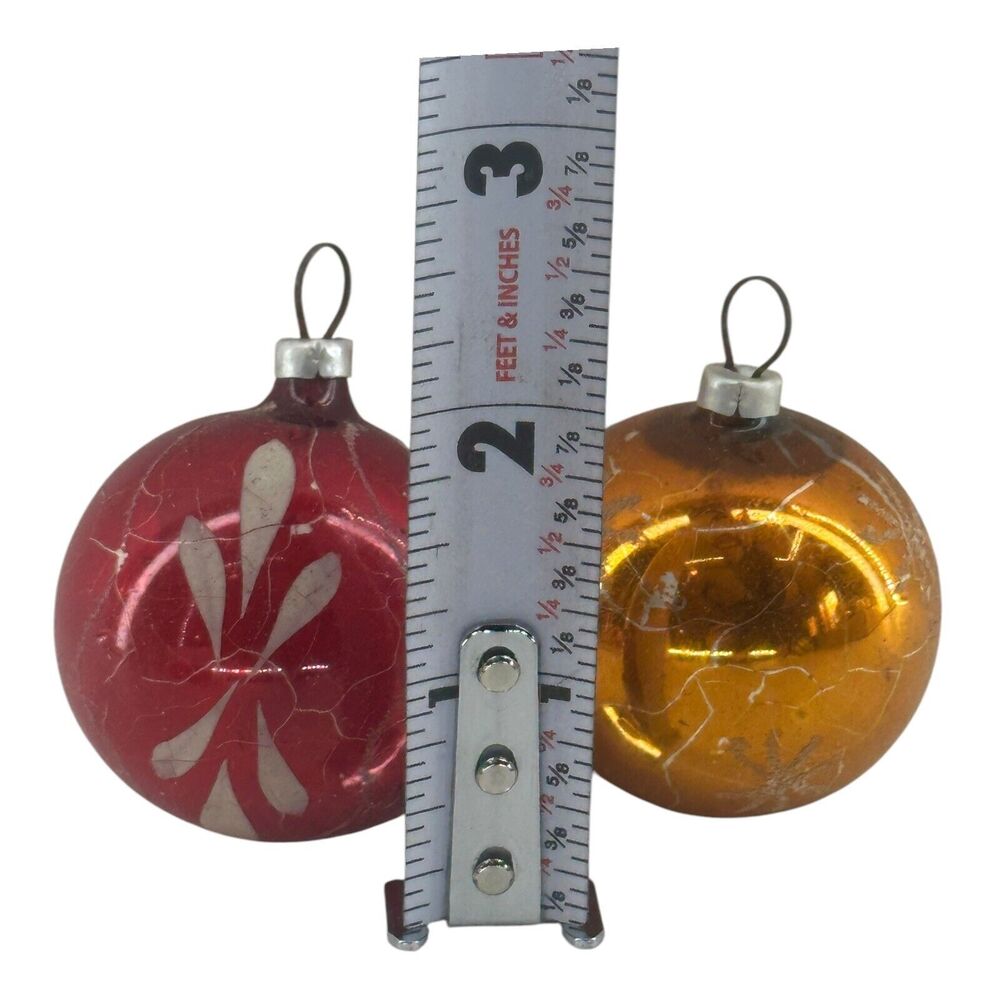 (2) Mercury Glass Hand Painted Christmas Ornament Balls Small 2" Mica Vintage - Picture 2 of 9